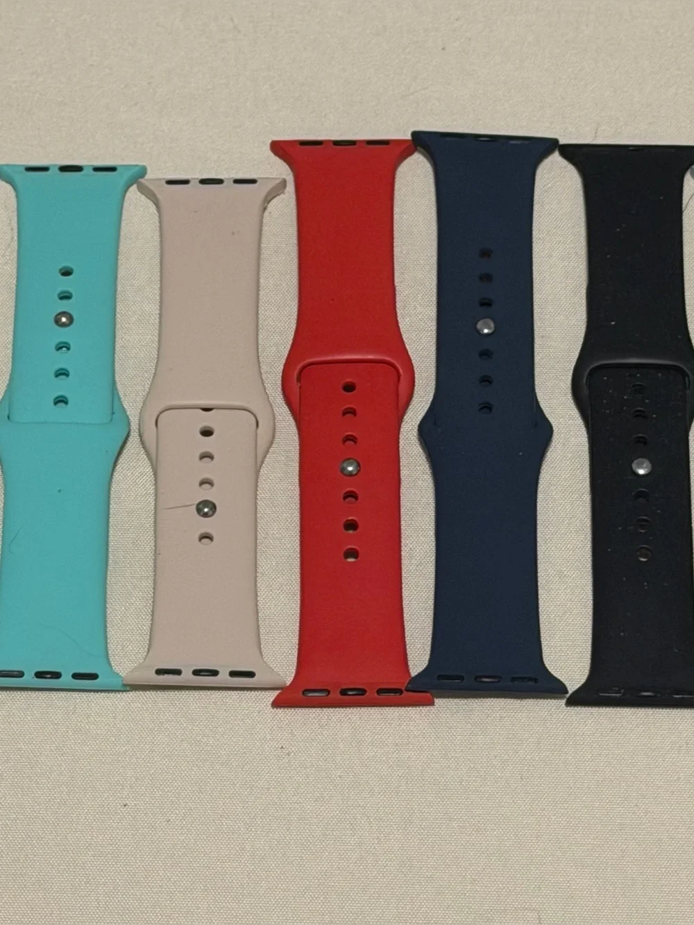 6 Silicone Apple Watch Bands (40mm) - Red, Black, Navy, Black, Blue, & Tan